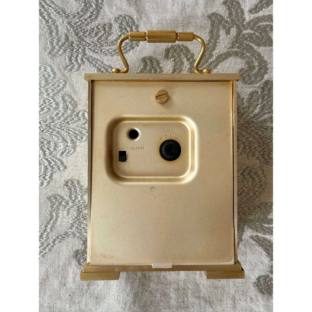 Vintage‎ Seiko Quartz Brass Carriage Clock Roman Numeral Alarm Japan QP281G Gold